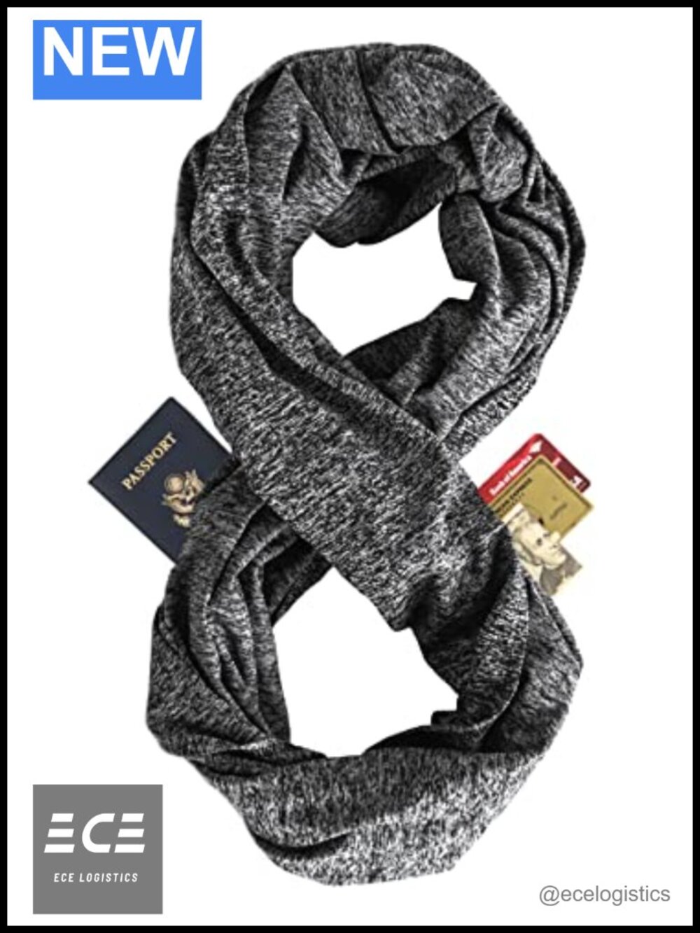 Infinity Travel Scarf Hidden Zipper Pockets Passport Phone Cash